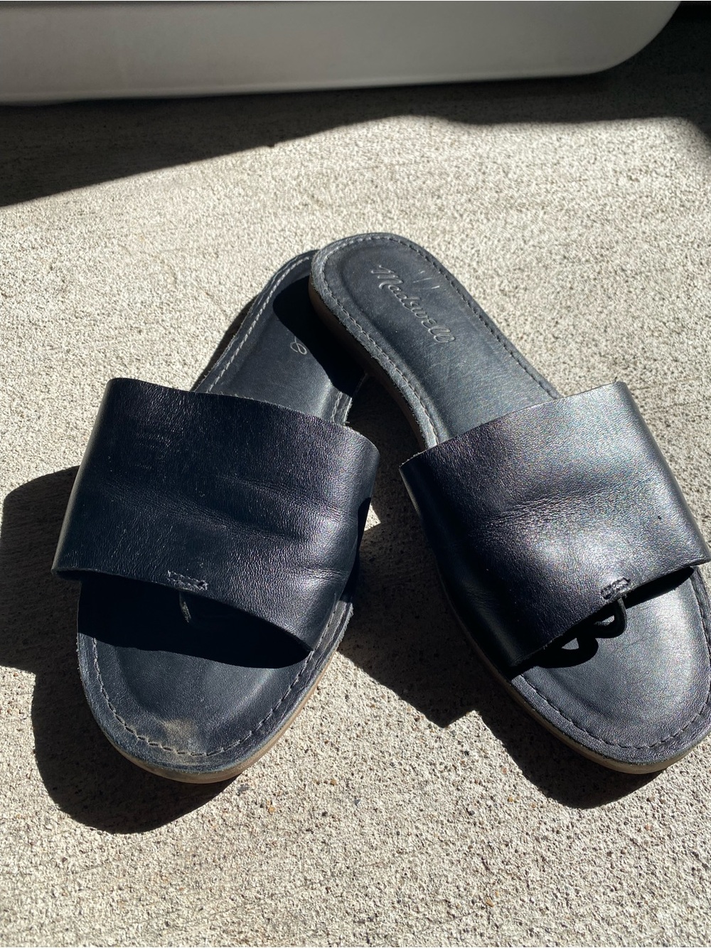 Madewell Black Leather Flat Slide Sandals